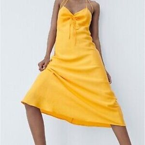 Elegant Yellow Halter Dress Zara size L 30 #20